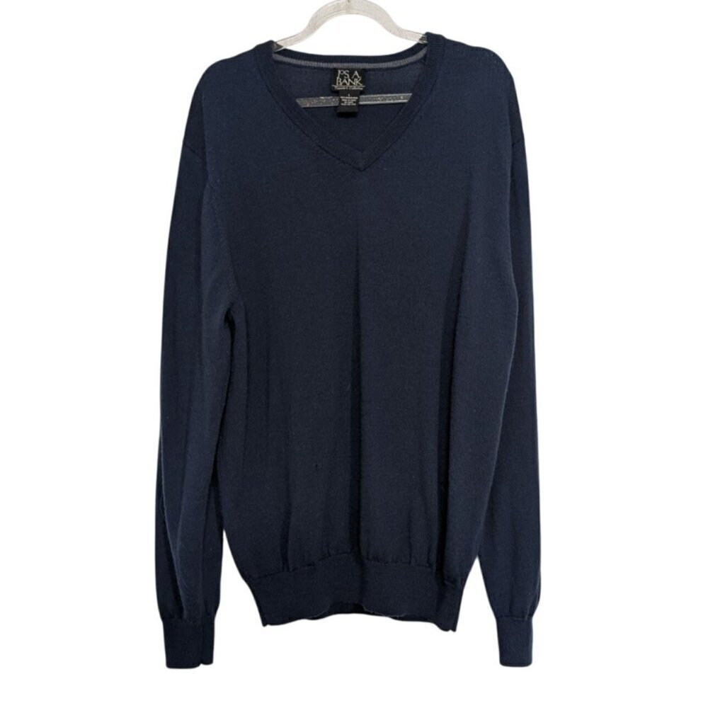 Jos A Bank Travelers Collection V Neck Sweater Mens Size Large Blue Merino Wool